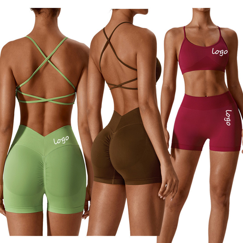 Damen Yoga-Set mit Rückenfrei-BH und Shorts
