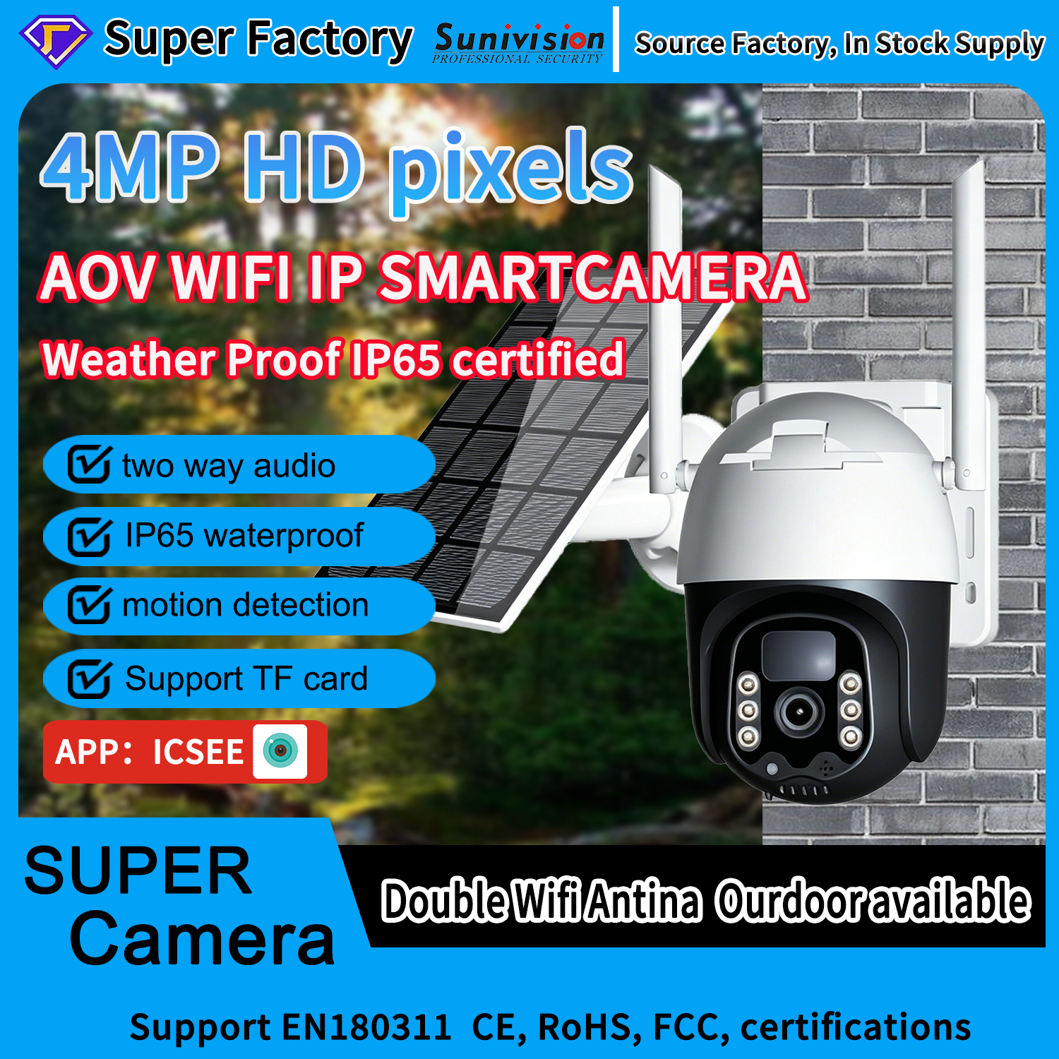 Solar Outdoor Sicherheitskamera 4MP mit 5G WLAN