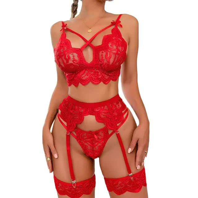 Dreiteiliges Dessous-Set mit Strumpfhaltern 2