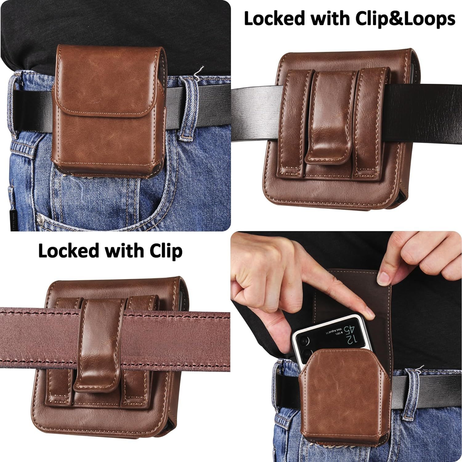 Leder Handyhülle mit Gürtelclip stoßfest 4