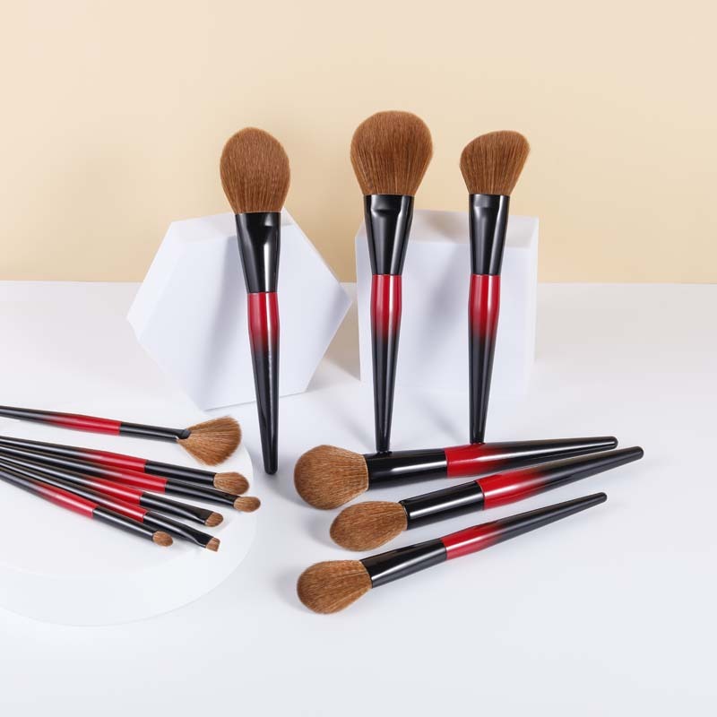 Vegane Make-up-Pinsel-Set, 12-teilig, Rot-Schwarz 3