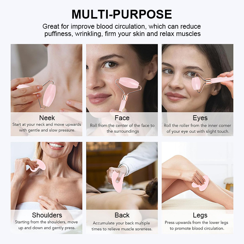 Rosenquarz-Gesichtsmassagegerät mit Gua Sha 4