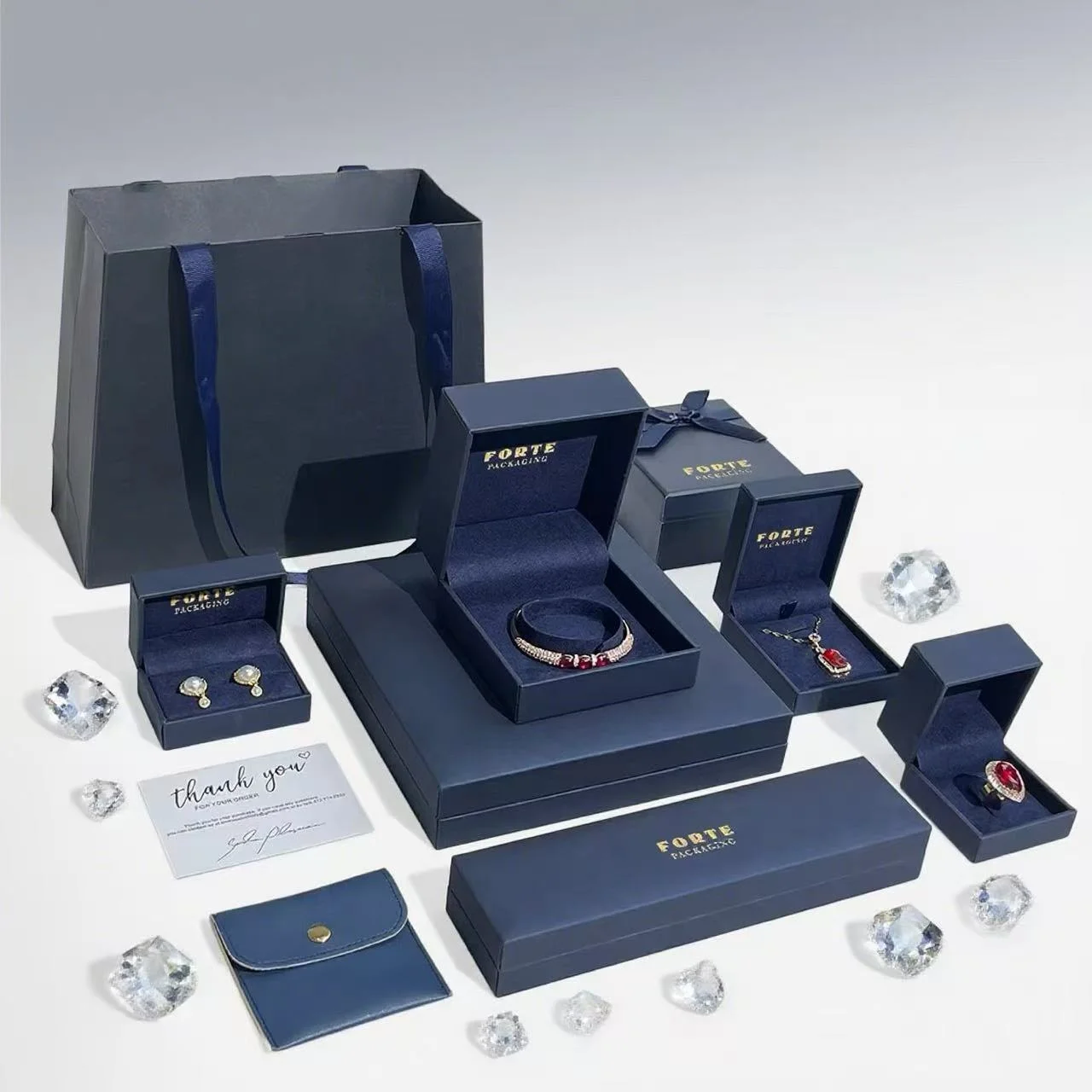 Blaue Ringbox Kunstleder Schmuckverpackung