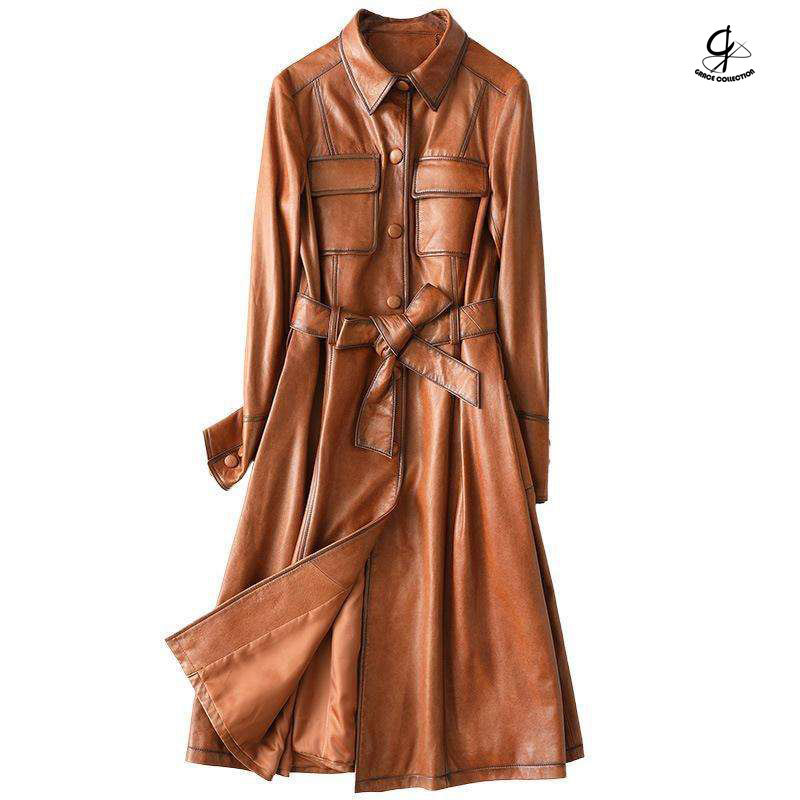 Damen Winter Trenchcoat Kunstleder Plüsch