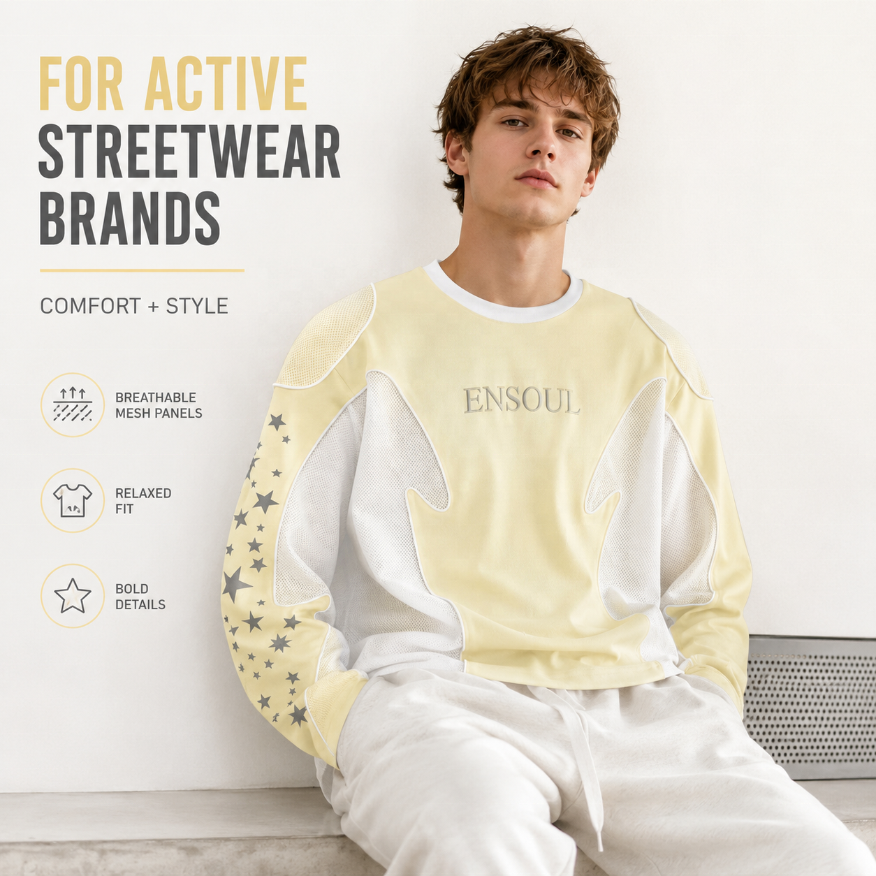 Langarm-Shirt mit Mesh-Einsätzen, Streetwear-Print