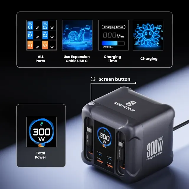 300W GaN-USB-Ladestation mit Typ-C-Kabel 3