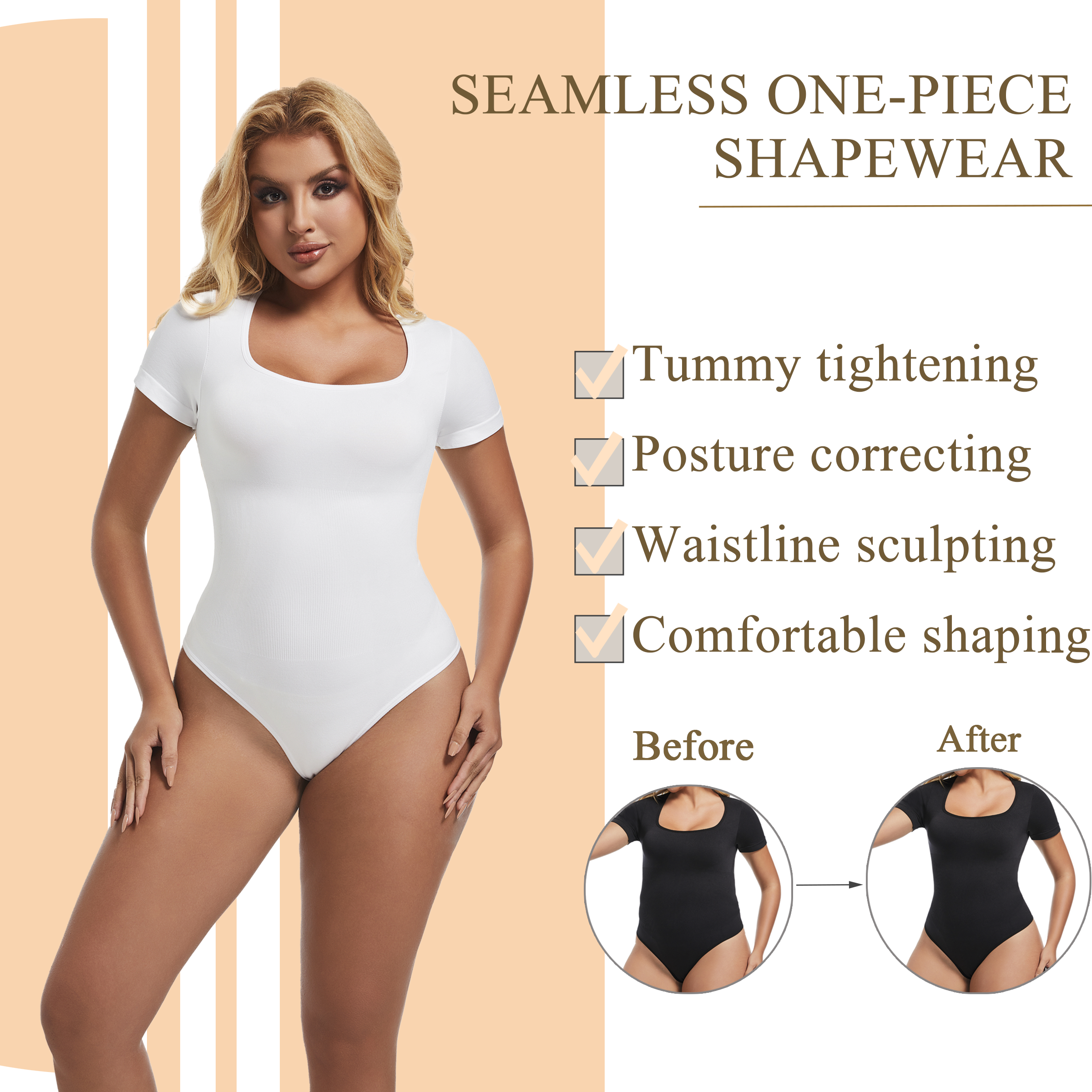 Kurzarm-Body-Shaper für Damen mit Taillenkontrolle 4