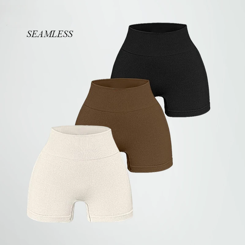 Gerippte nahtlose Yoga-Shorts für Damen
