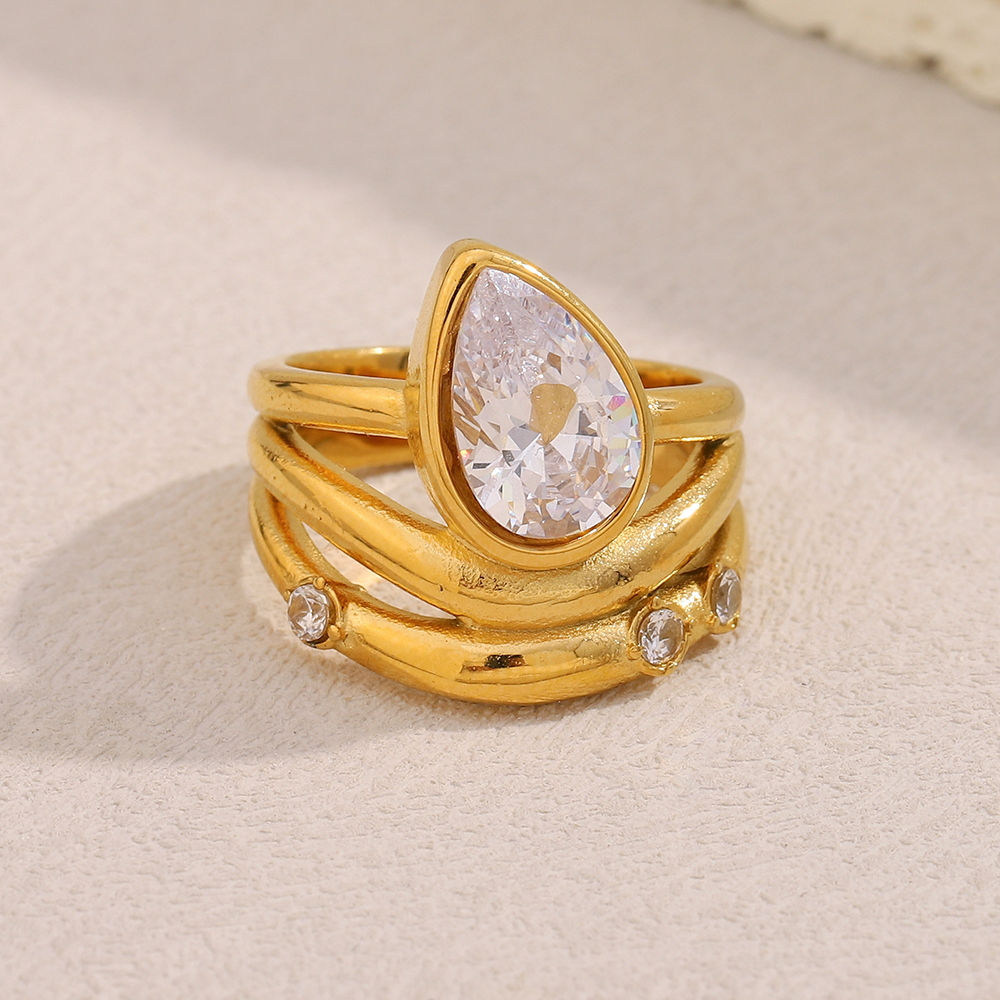 Wassertropfen-Siegelring mit Zirkonia, 18K vergoldet 4