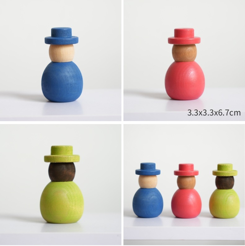 12-teiliges Holz-Steckpuppen-Set in Regenbogenfarben 2