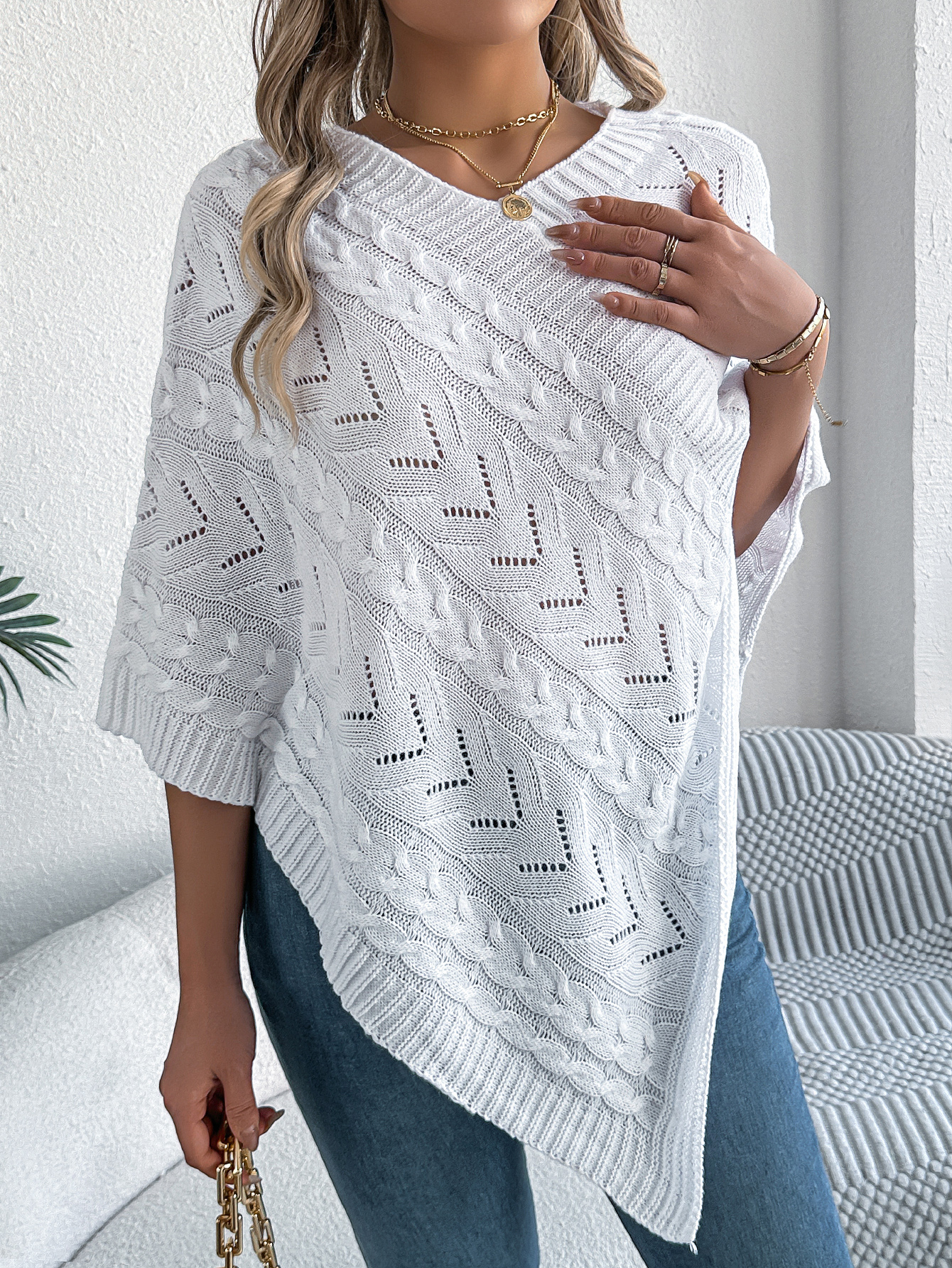 Damen Lockerer Strickpullover in Uni 2