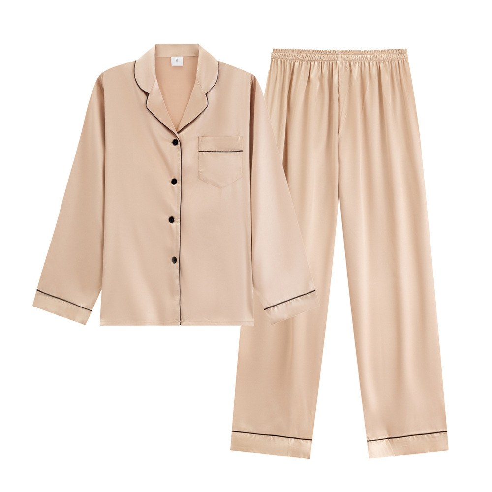 Knopfleiste Satin-Damenschlafanzug mit langer Hose 3