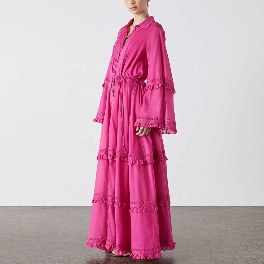Lockeres Leinen-Maxikleid mit langen Ärmeln 2