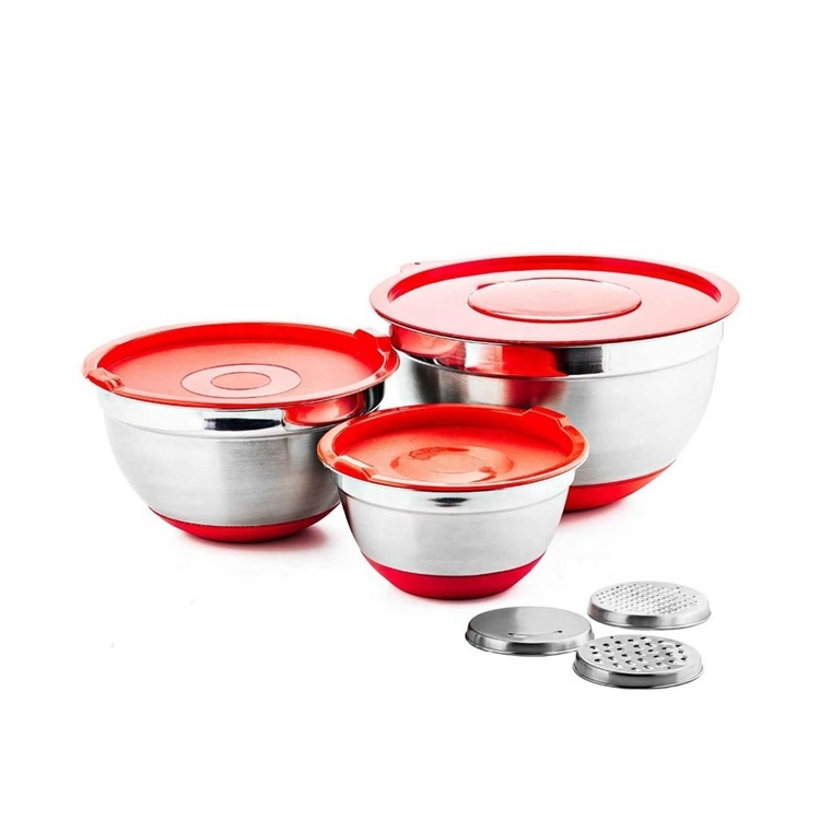 5-teiliges Edelstahl-Schüsselset in Rot mit Reibe 2