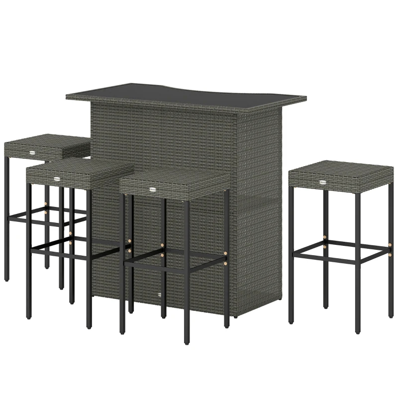 5-teiliges Rattan-Bar-Set mit Hochtisch und Hockern 2