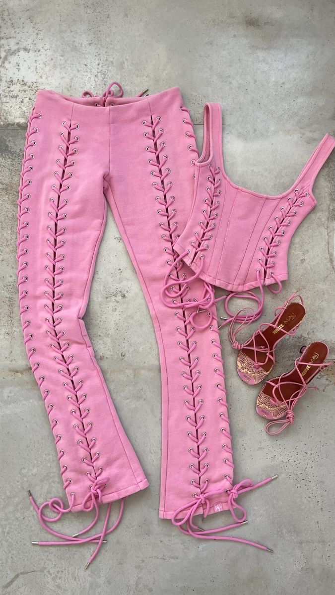 Sexy Damen 2-teiliges Set mit Schnürung Crop-Top 4