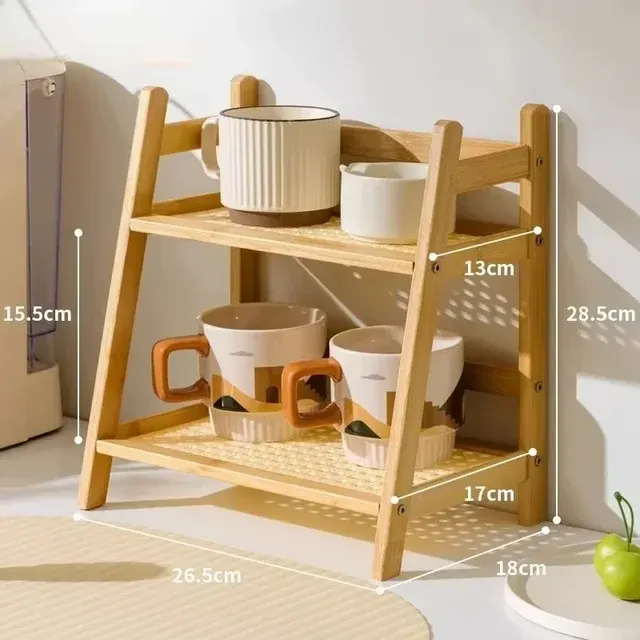 2-stöckiges Retro-Bambusregal für Küche und Schminktisch 3