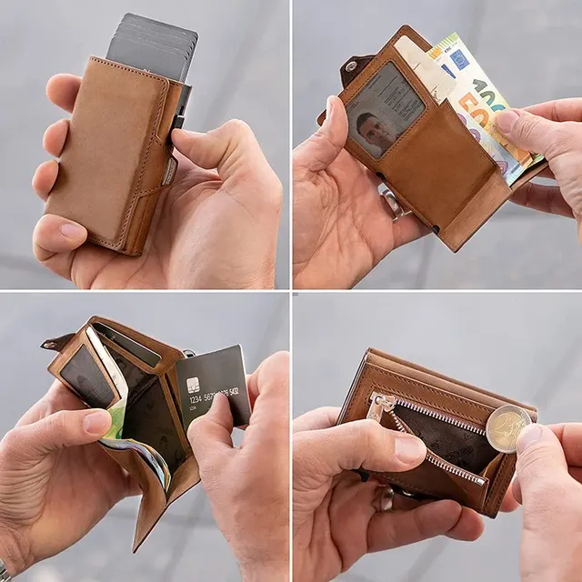 Pop-Up-Echtleder-Kartenetui mit RFID 4