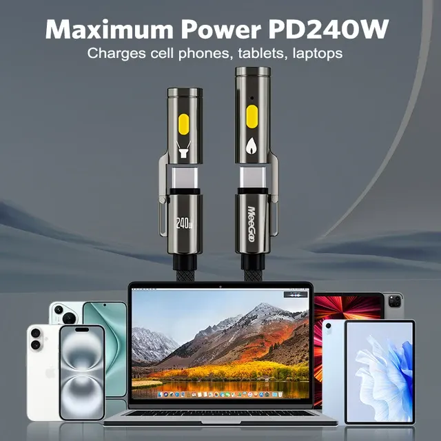 240W Typ-C-Schnellladekabel mit Taschenlampe und LED 2