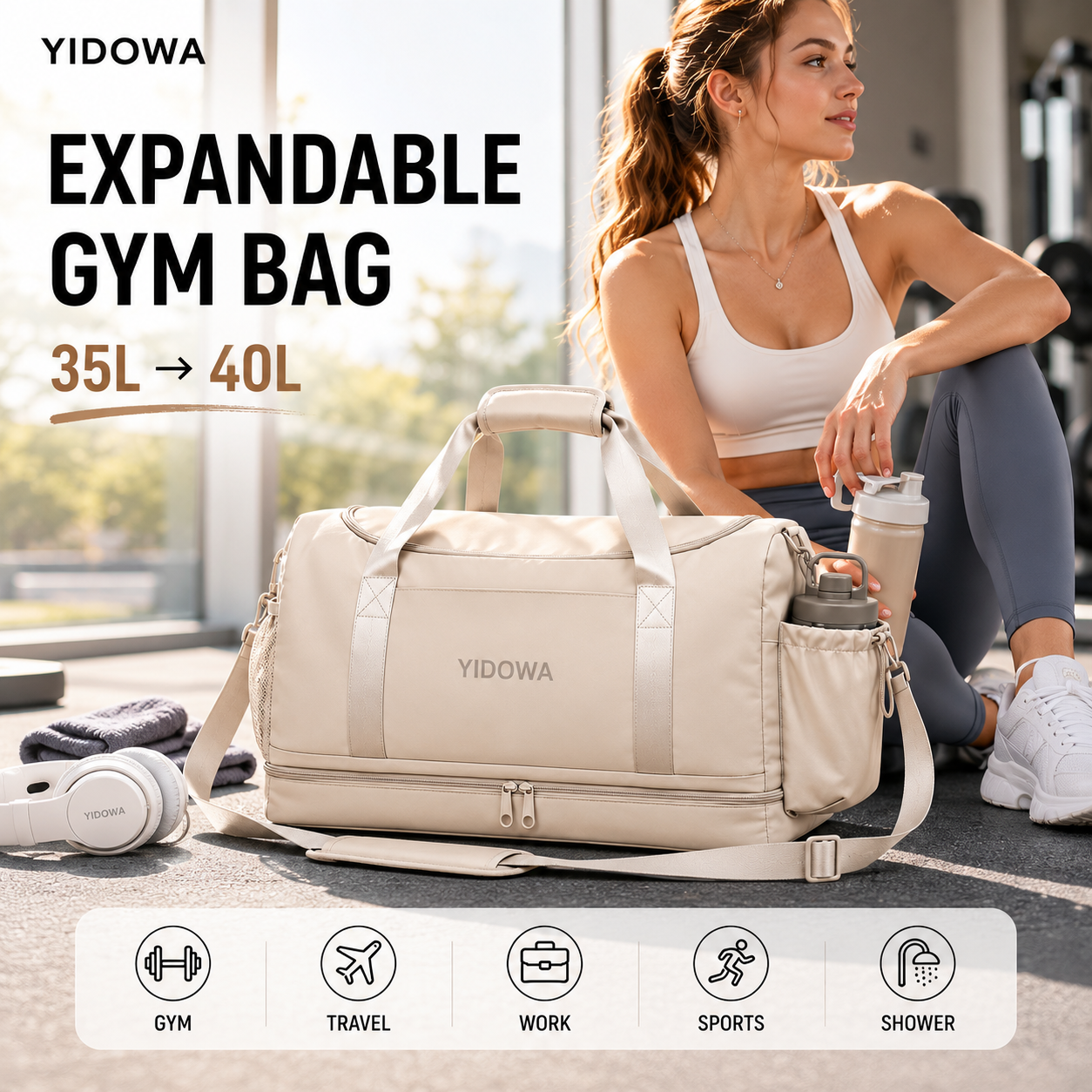 Erweiterbare Damen Sporttasche 35-40L wasserdicht 3