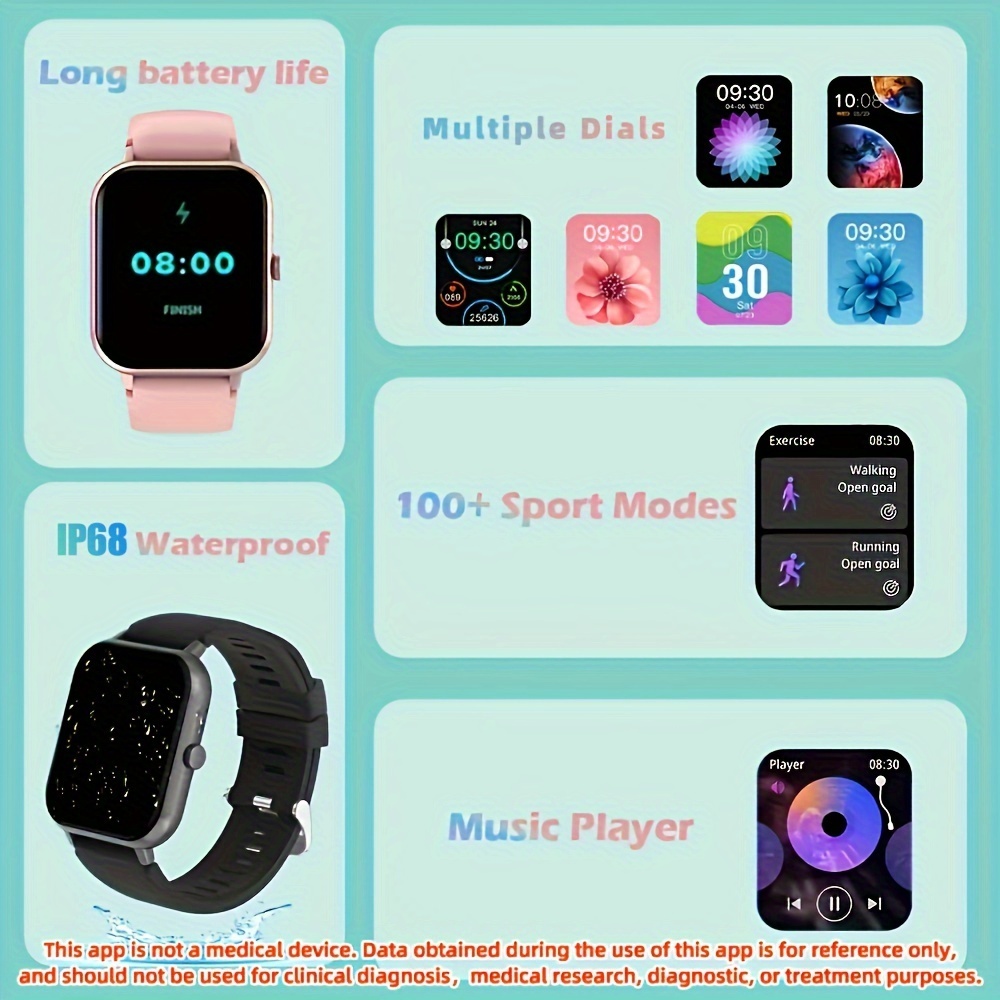 Quadratische Damen Smartwatch mit Herzfrequenz 4