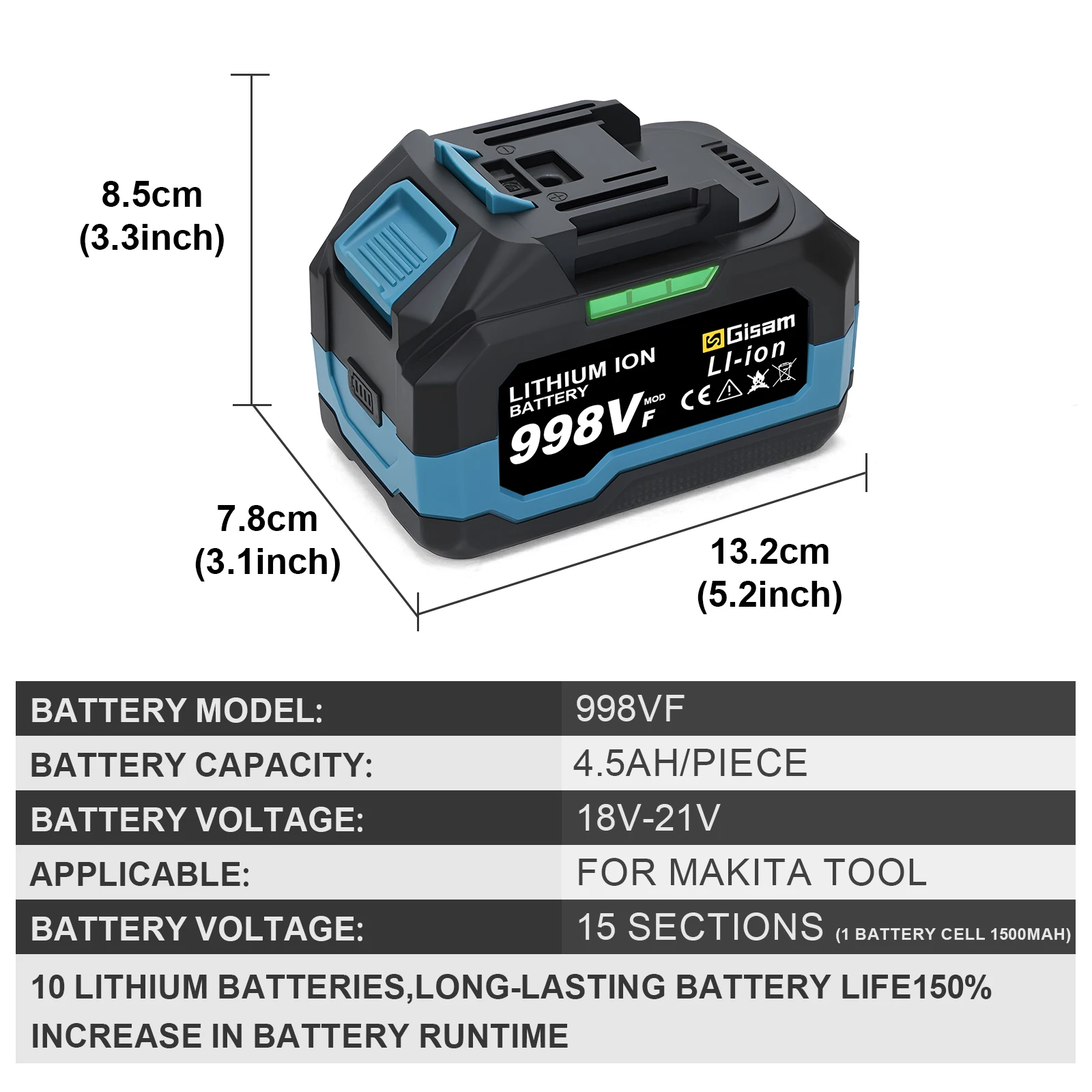 Lithium-Ionen-Akku 4,5Ah für Makita 18V 3