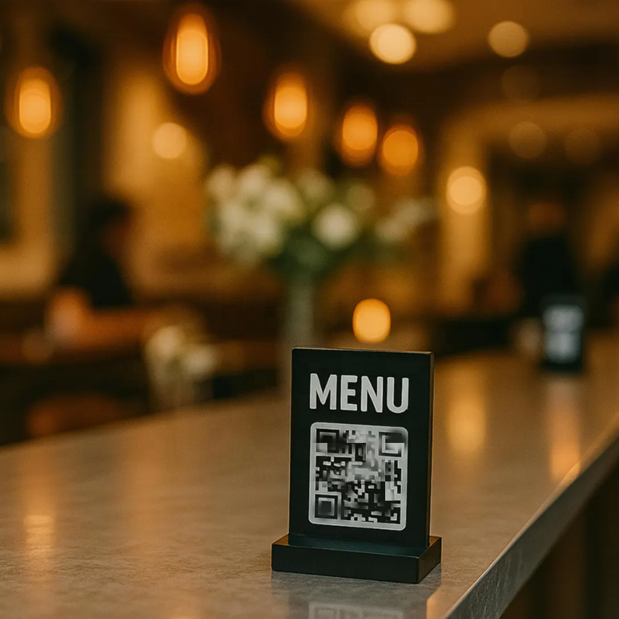 Schwarzer Acryl-QR-Code-Halter für Restaurants 4