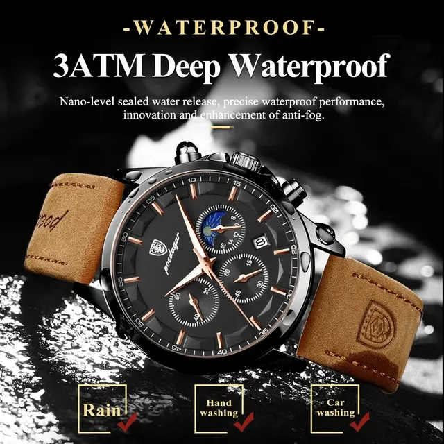 Chronograph-Herrenuhr aus Leder, wasserdicht 3