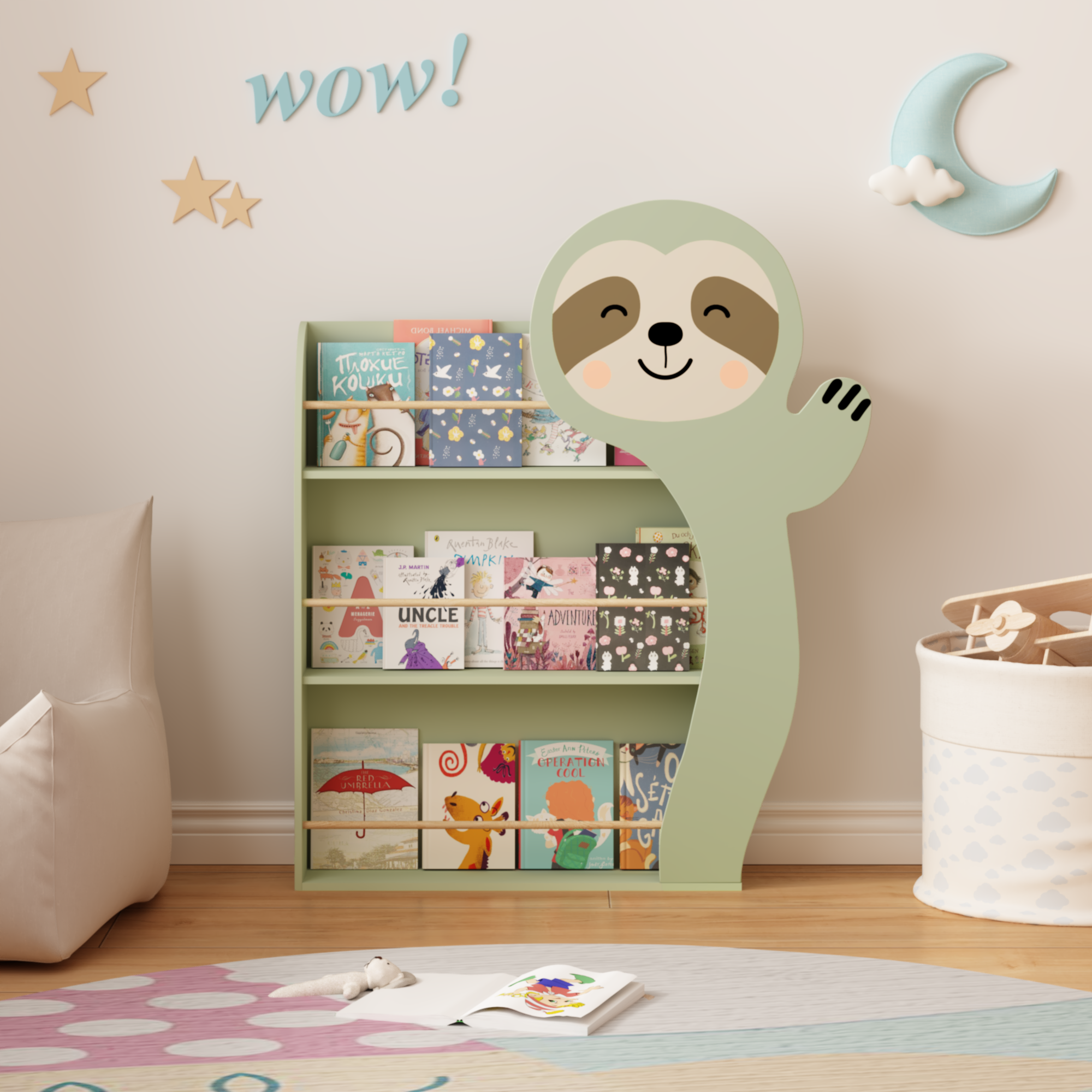 Faultier Holz Kinderbücherregal