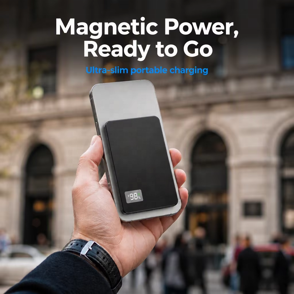 Ultraflacher kabelloser Magnet-Powerbank 10000mAh 3