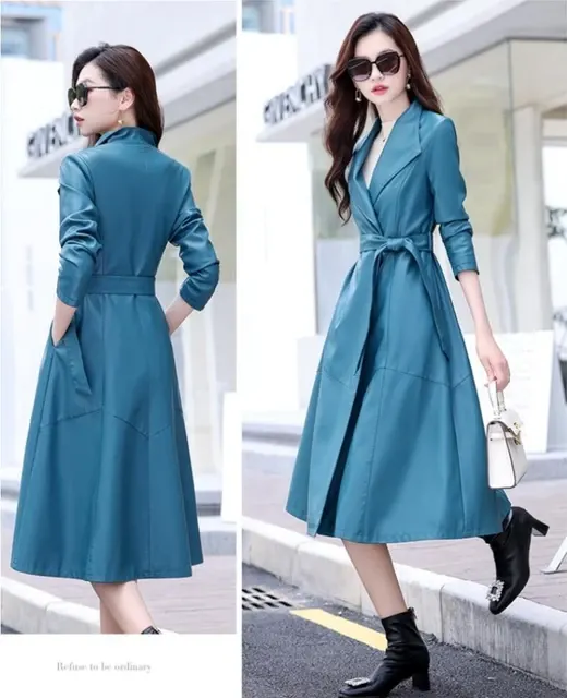 Damen-Schaffell-Trenchcoat lang 2