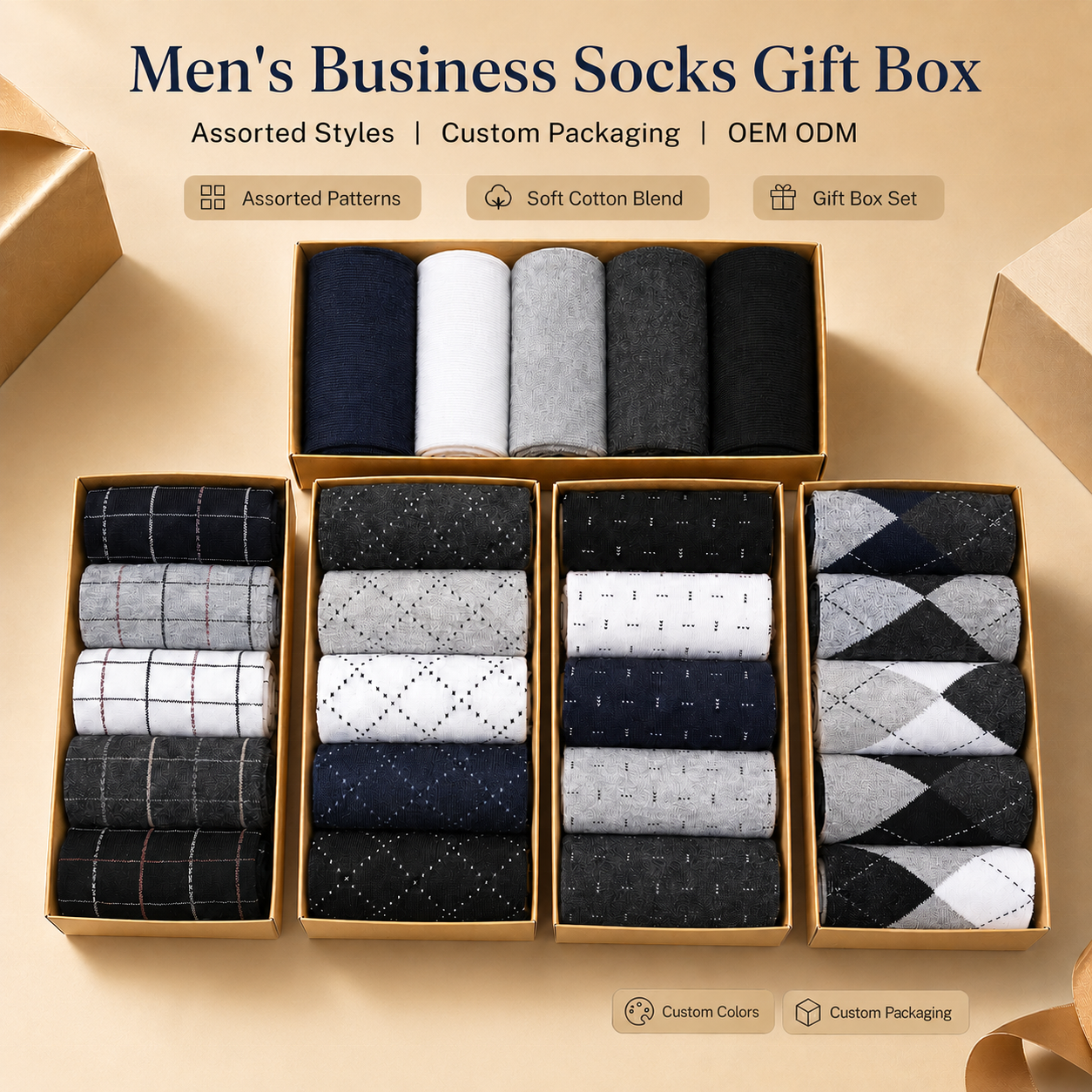 Herren-Business-Socken 5er-Set im Geschenkkarton