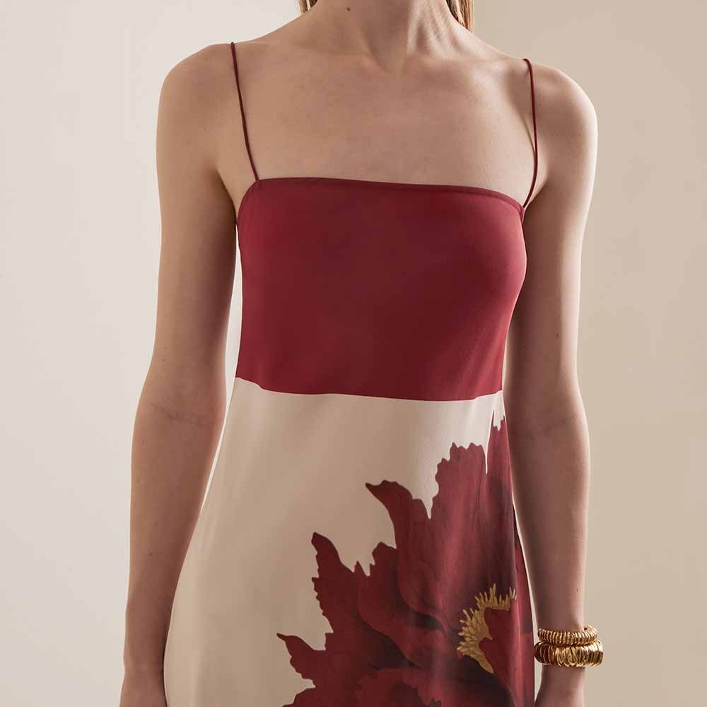 Blumenmuster Satin-Trägerkleid rückenfrei 3