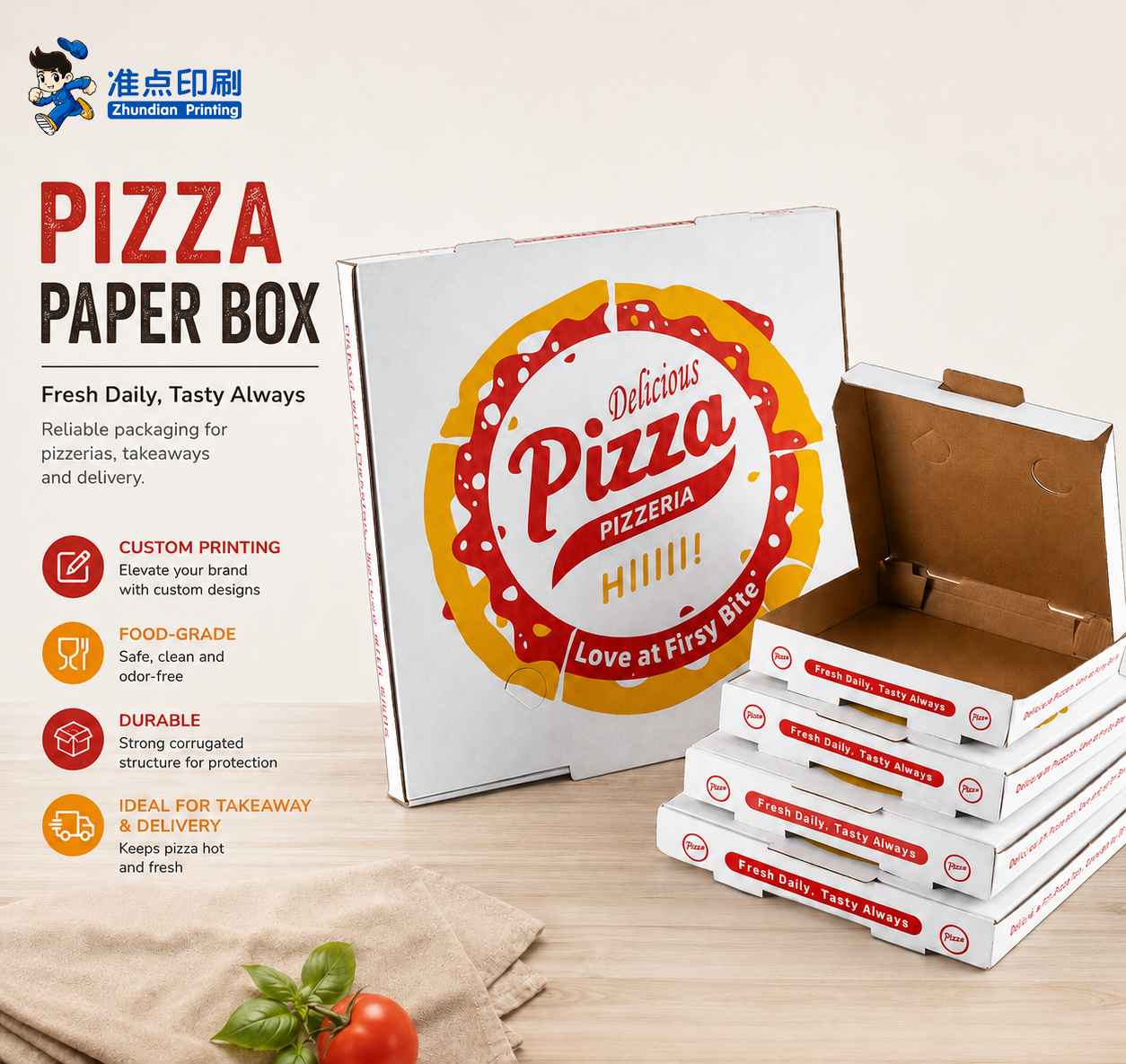 Weißer Wellpappkarton für Pizzeria