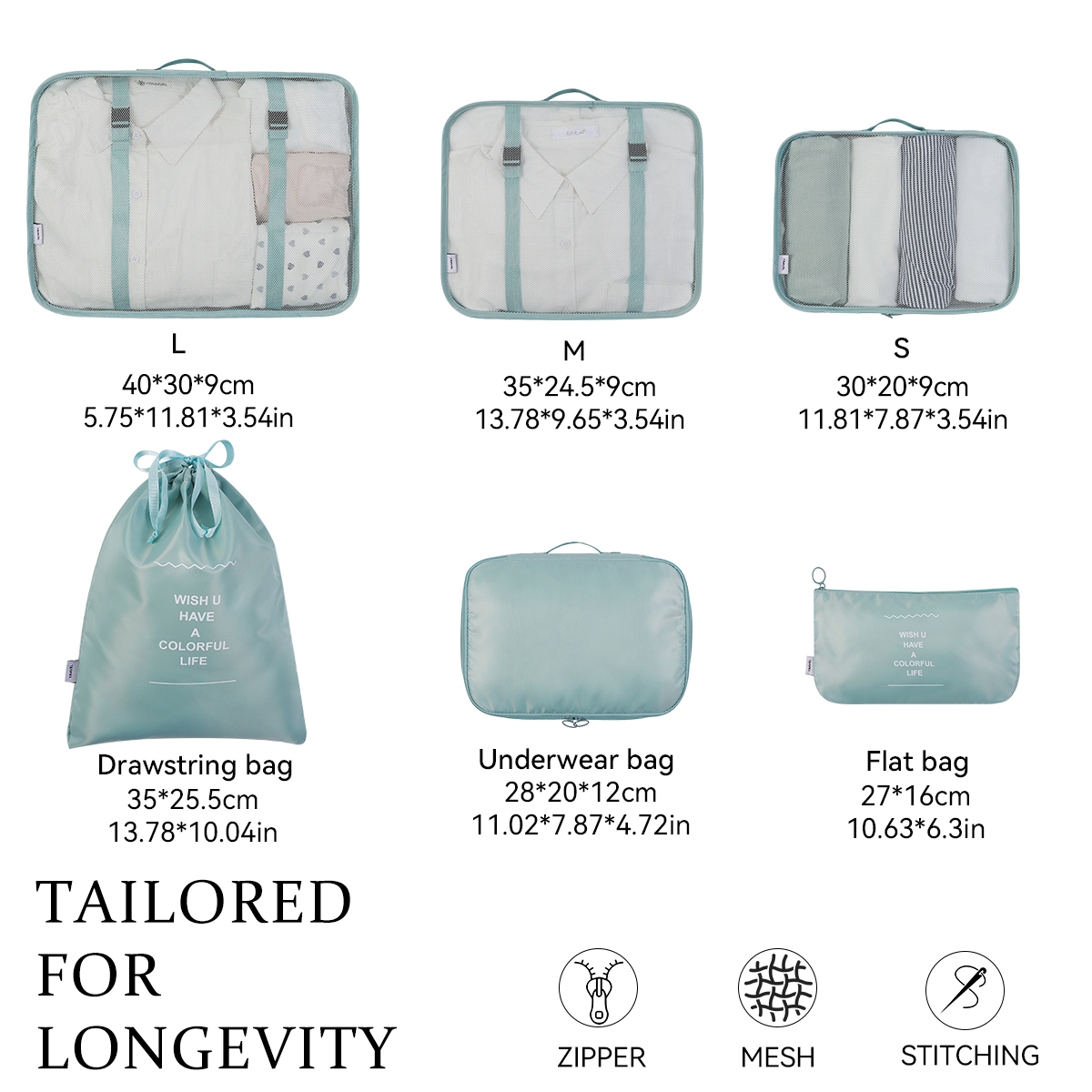 6-teiliges Packing Cubes Organizer Set aus Polyester 3