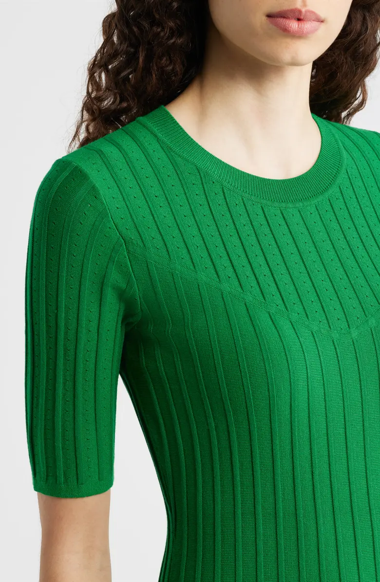 Grünes Rippstrick-Midikleid mit Halbarm 2