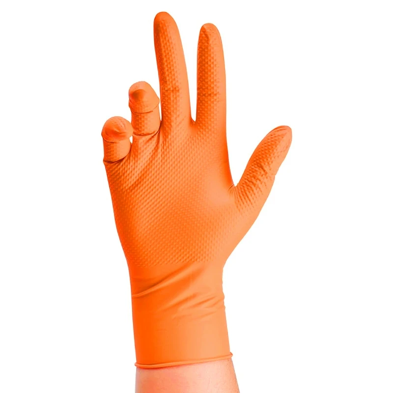 Orangefarbene Nitril-Einweghandschuhe, 8 Mil, rautenstrukturiert