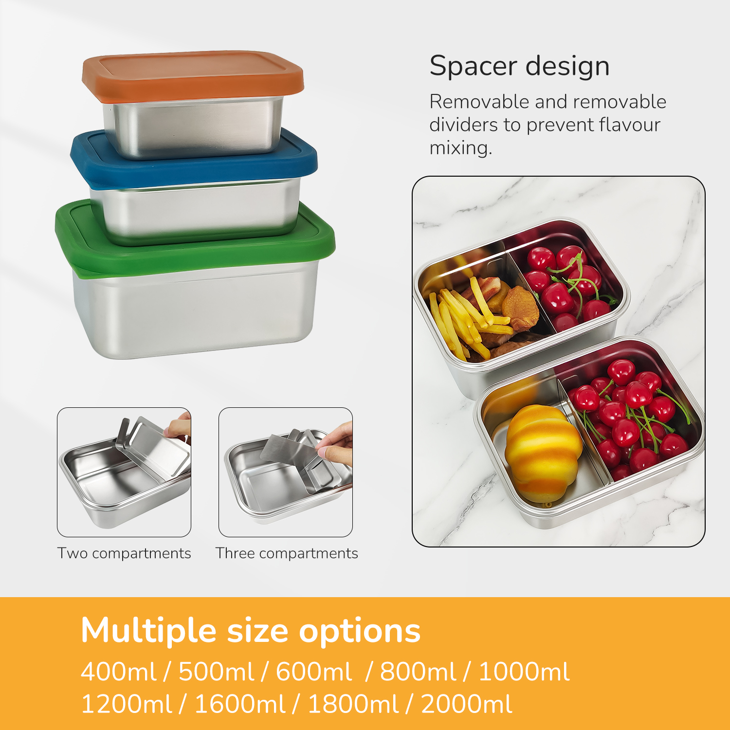 Rechteckige Edelstahl-Lunchbox 1000ml mikrowellengeeignet 3