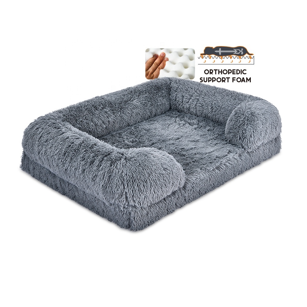 Flauschiges Kunstfell-Hundesofa mit Rand