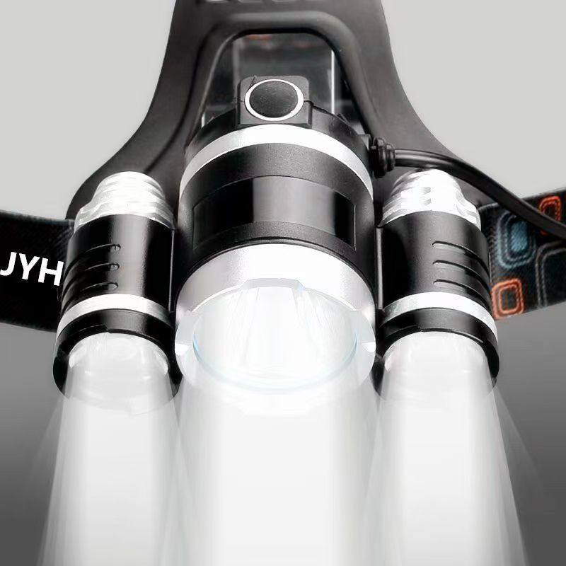 Wasserdichte LED Stirnlampe mit drei Leuchtköpfen 4