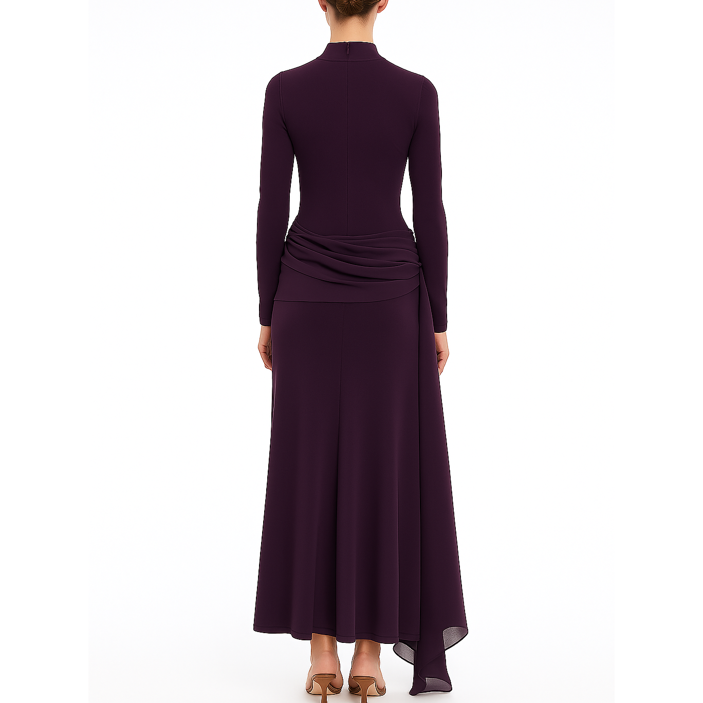 Eleganetes Chiffon-Maxikleid mit Langarm 2