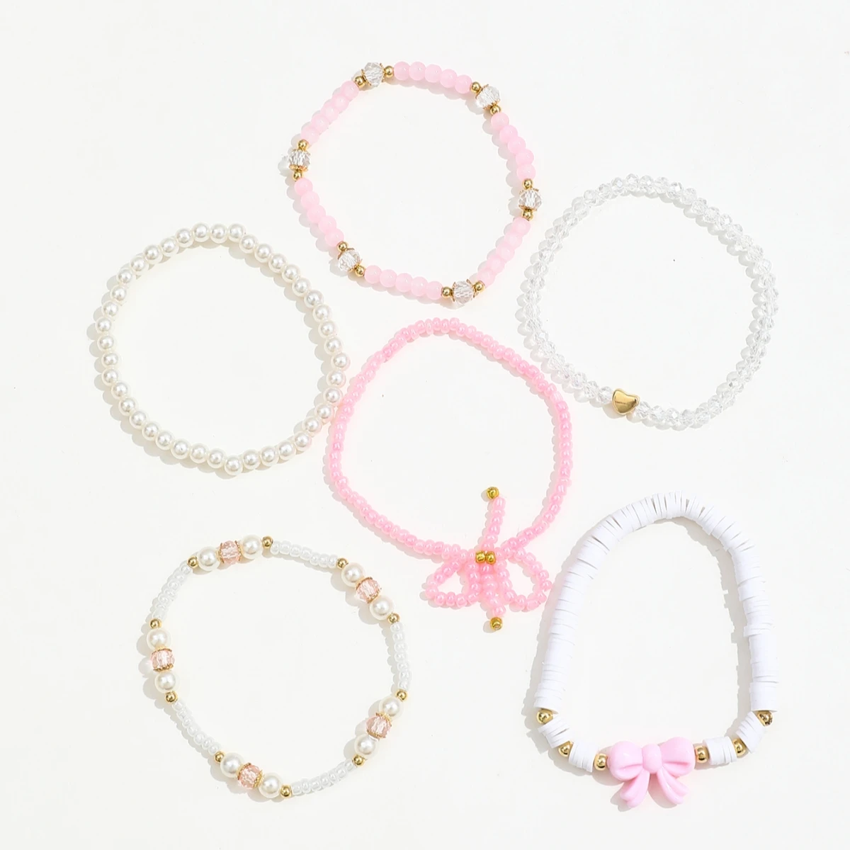 6-teiliges Perlen-Armbandset mit Herzmotiv
