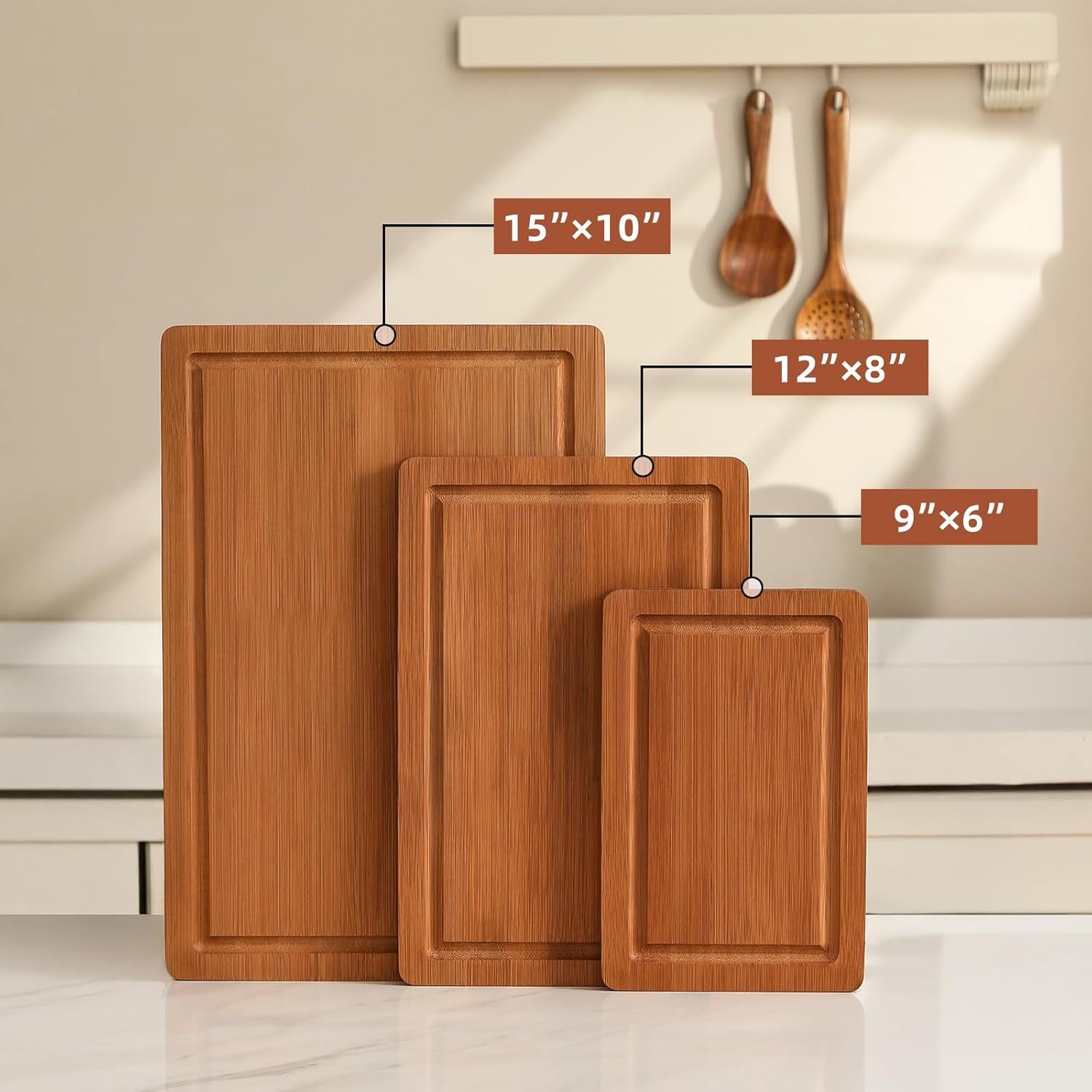 Carbonisiertes Bambus-Schneidebrett-Set mit Griffen 2