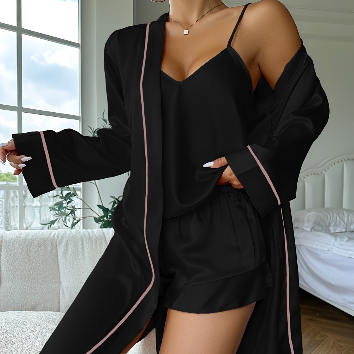 Satin-Pyjama-Set mit Shorts für Damen 4