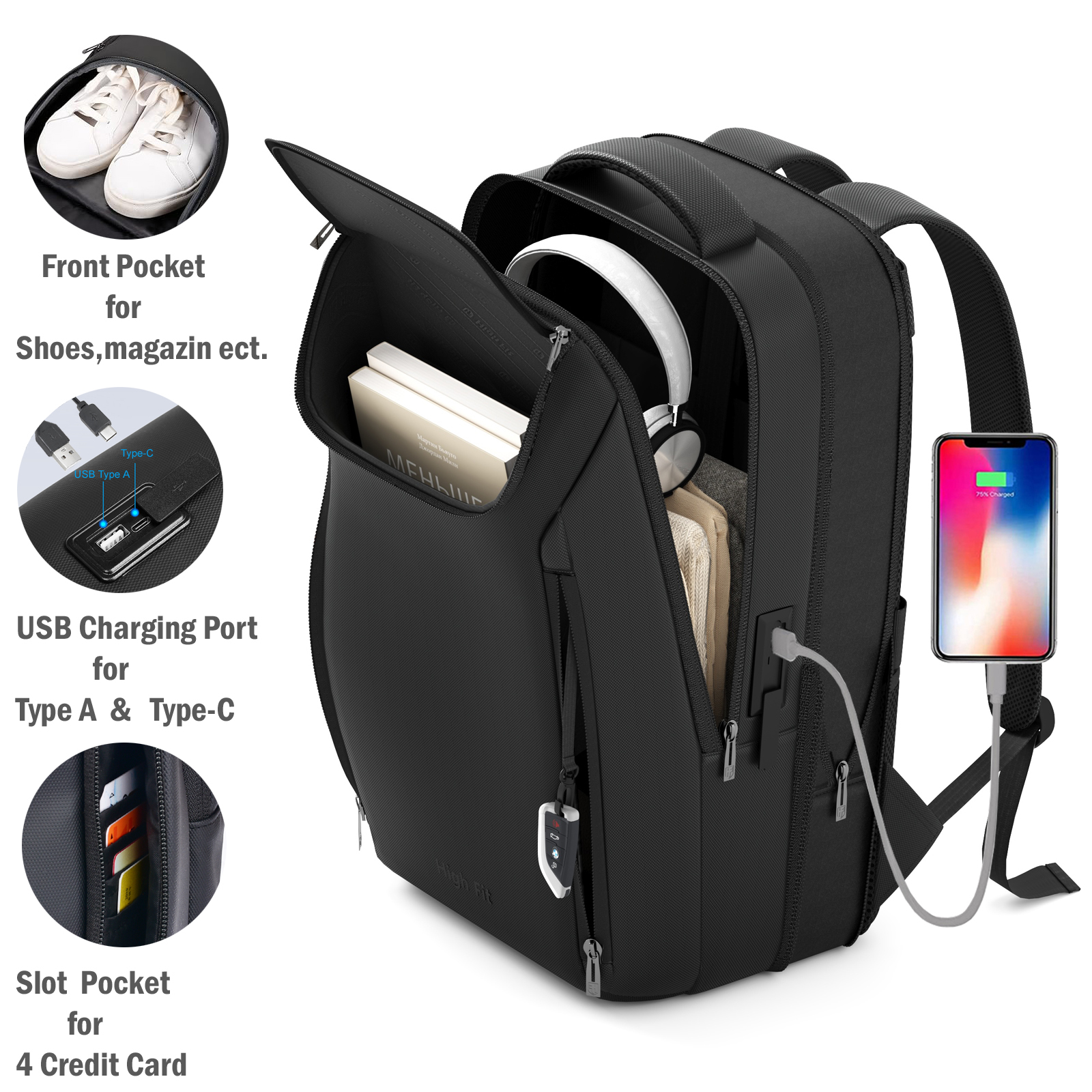Großer wasserdichter Nylon-Laptop-Rucksack 4