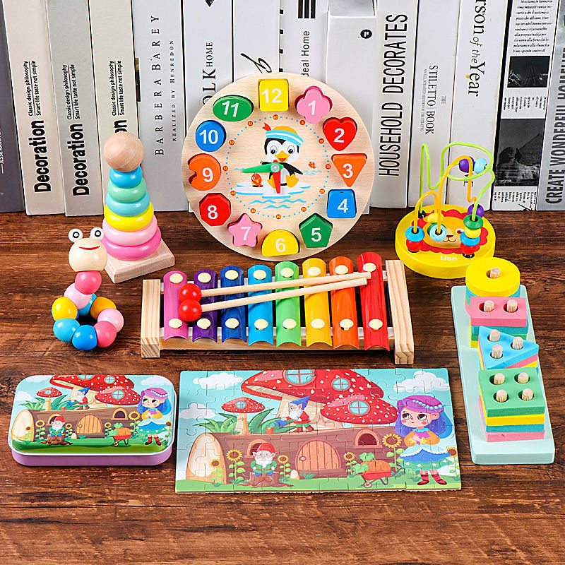 Holz-Regenbogenbausteine Montessori-Set für Kinder 4