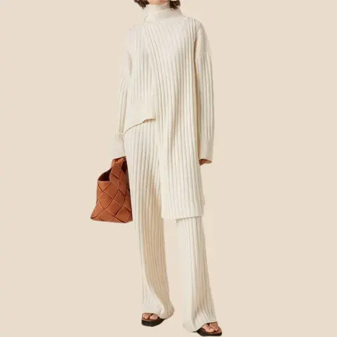 Damen-Loungehose-Set mit Rollkragen-Strickpullover