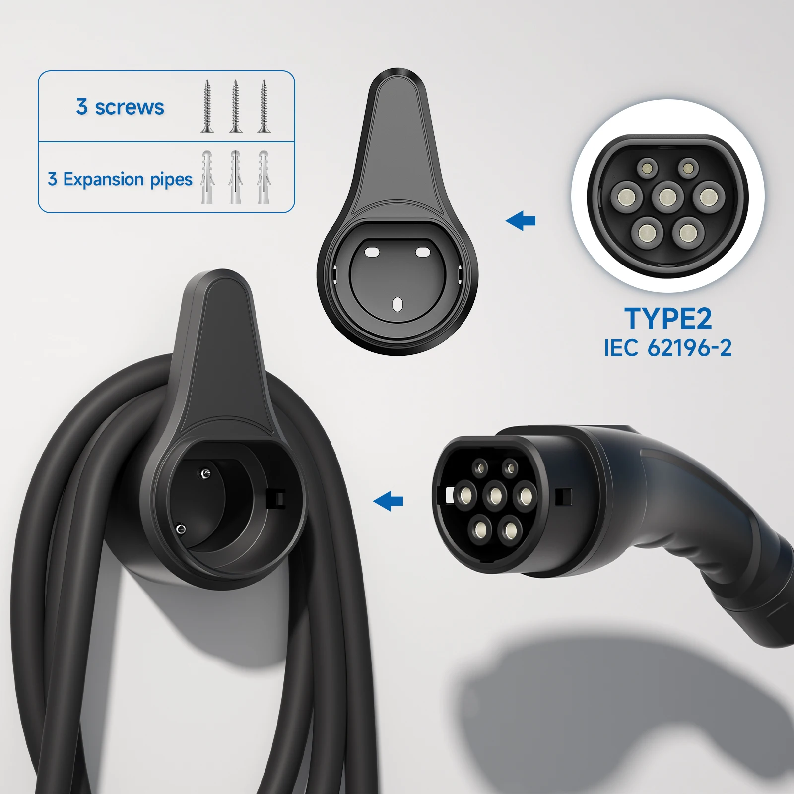 EV-Ladekabel-Halter für Wallbox Typ 2