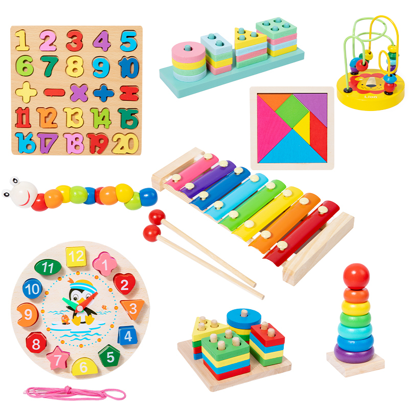 Holz-Montessori-Steckbrett mit Xylophon und Bausteinen 3