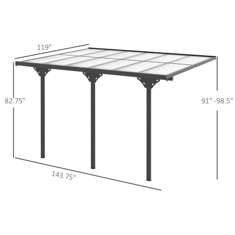Polycarbonat-Pergola 12 x 10 Fuß, Aluminium, Grau